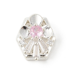 Бледно-Розовый Латунные микро проложить кубического циркония бусы, шестиугольник цветок, без свинца и без кадмия, долговечный, розовый жемчуг, 14.5x12x7 мм, отверстие : 1.8 мм
