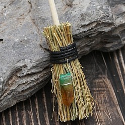 Chocolate Mini Witch Wiccan Altar Broom with Dyed Natural Crystal  Wand, Halloween Healing Wiccan Ritual Decor, Chocolate, 150x25mm