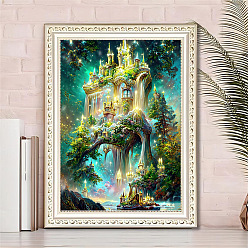 Green Castle DIY Diamond Painting Kit, Including Resin Rhinestones Bag, Diamond Sticky Pen, Tray Plate and Glue Clay, Green, 400x300mm
