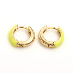 Yellow Brass Enamel Huggie Hoop Earrings, Ring, Golden, Yellow, 14x3.5mm, Pin: 1mm