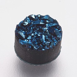 Prussian Blue Resin Imitation Druzy Quartz Cabochons, Flat Round, Prussian Blue, 6x3~3.5mm