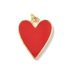Красный Подвески латуни cmолы, сердце, с целью перехода в кольце, без свинца и без кадмия, долговечный, настоящий, стойки покрытие, реальный 18 k позолоченный, красные, 21.5x17x2.5 мм