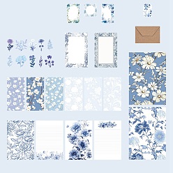 Light Blue Flower Scrapbook Paper Pads & Stickers & Envelope Set, for DIY Album Scrapbook, Background Paper, Diary Decoration, Light Blue, 50~297x30~210mm, 40pcs/set