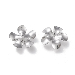 Stainless Steel Color 304 Stainless Steel Bead Caps, 5-Petal, Flower, Stainless Steel Color, 15x15x2mm, Hole: 1.2mm