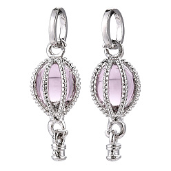 Pearl Pink Alloy Pendants, with Cat Eye Inside, Hot Air Balloon, Platinum, Pearl Pink, 21.5x11x11mm, Hole: 5.5mm