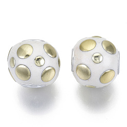 Beige Handmade Indonesia Round Beads, with Light Gold Plated Metal Color Double Alloy Core, Beige, 16mm, Hole: 3mm
