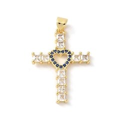 Полуночно-синий Латунные микро проложить кубического циркония подвески, пересекаются с сердцем, стойки покрытие, без кадмия и без свинца, долговечный, реальный 18 k позолоченный, темно-синий, 27x19.5x3 мм, отверстие : 3x3 мм