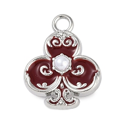 Коричневый Стойки обшивки сплава эмали подвески, с abs имитационными жемчужными бусинами , без кадмия, без никеля и без свинца, клубы очарование, платина, коричневые, 21.5x17x9.5 мм, отверстие : 2.6 мм