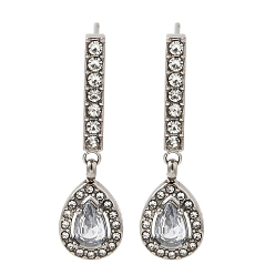 Нержавеющая Сталь Цвет Серьги-гвоздики из нержавеющей стали со стразами и прозрачными кубическими цирконами для женщин, слеза, цвет нержавеющей стали, 30x8.5 мм