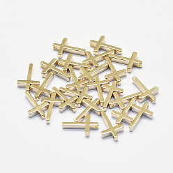 Real 18K Gold Plated Long-Lasting Plated Brass Tiny Cross Charms, Real 18K Gold Plated, Nickel Free, 13x8.5x2.5mm, Hole: 1mm