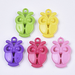 Mixed Color Opaque Acrylic Pendants, Owl, Mixed Color, 35x23x7mm, Hole: 3mm, about 210pcs/500g