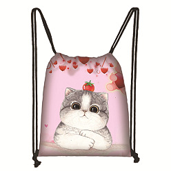 Cat Shape Printed Polyester Drawstring Bag, Rectangular Backpack for Women, Cat Shape, 38x32cm
