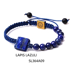 Lapis Lazuli Natural Lapis Lazuli Pyramid Braided Beaded Bracelets, 6-3/4~9-7/8 inch(17~25cm)