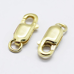 Golden 925 Sterling Silver Lobster Claw Clasps, with 925 Stamp, Golden, 10.5mm, Hole: 1mm