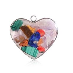 Mixed Stone Natural & Synthetic Gemstone Pendants, with Stainless Steel Findings, Heart Charms, 20mm