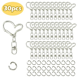 Платина Застежки-лобстеры из сплава в форме сердца, брелок для ключей, с двухсторонним поворотным крючком с проушиной и железными прыжковыми кольцами, платина, 40x24x8.5 мм, Перейти кольцо: 8x1.2 мм