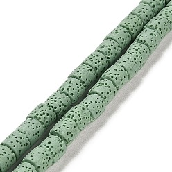 Темный Морско-зеленый Бусы из натуральной лавы, колонка, окрашенные, темно-зеленый, 6~6.5x6~6.5 мм, отверстие : 1.4 мм, около 62 шт / нитка, 15.75 дюйм (40 см)