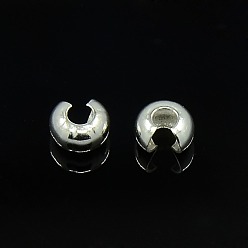 Silver Brass Crimp Beads Covers, Round, Silver Color Plated, About 4mm In Diameter, 3mm Thick, Hole: 1.5mm