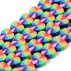 Colorful Handmade Polymer Clay Beads Strands, for DIY Jewelry Crafts Supplies, Heart, Colorful, 9x10x4mm, Hole: 1.5mm, about 40~41pcs/strand, 13.39 inch~13.78 inch(34~35cm)