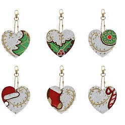 Heart DIY Diamond Painting Keychain Kits, Including Acrylic Board, Keychain Clasp, Bead Chain, Resin Rhinestones Bag, Diamond Sticky Pen, Tray Plate and Glue Clay, Heart, 110~150x70~100mm, 6pcs/set