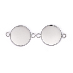 Silver 201 Stainless Steel Cabochon Connector Settings, Plain Edge Bezel Cups, Flat Round, Silver, Tray: 20mm, 31.5x22x2mm, Hole: 3mm