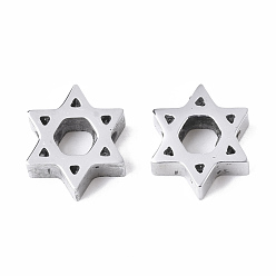 Stainless Steel Color 304 Stainless Steel Beads, for Jewish, Star of David, Stainless Steel Color, 8.5x10x3mm, Hole: 2mm