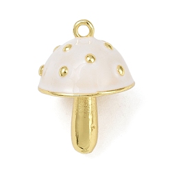 Белый Дым Латунь эмаль подвески, грибное очарование, без свинца и без кадмия, реальный 18 k позолоченный, долговечный, стойки покрытие, серый, 20x15 мм, отверстие : 1.6 мм