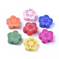 Mixed Color Natural Wood Beads, Children's Day Gift Ideas, Dyed, Lovely Flower Beads, Lead Free, Mixed Color, 19x20x5mm, Hole: 2mm, about 480~550pcs/500g