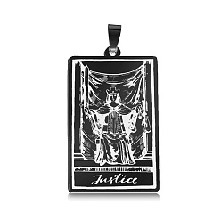 Electrophoresis Black Stainless Steel Pendants, Rectangle with Tarot Pattern, Electrophoresis Black, Justice XI, No Size