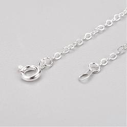 Silver Brass Cable Chain Necklaces with Iron Findings, Silver Color Plated, 18 inch