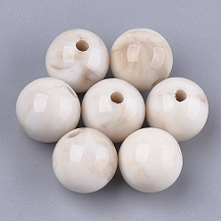 Blanc Floral Perles acryliques, style de pierres fines imitation, ronde, floral blanc, 10x9.5mm, trou: 1.8 mm, environ 875 pcs / 500 g