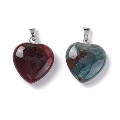 Indian Agate Natural Indian Agate Pendants, Heart, with Brass Findings, Platinum, 22~23x20~20.5x6~7.5mm, Hole: 5x8mm