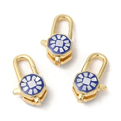 Морской Синий Латунные эмалированные застежки-лобстеры, с оболочкой, долговечный, без свинца и без кадмия, реальный 18 k позолоченный, круглые, Marine Blue, 18x10x6.5 мм, отверстие : 1.5 мм
