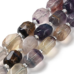 Fluorite Natural Fluorite Beads Strands, Nuggets, Faceted, with Seed Beads, 14~17x11~14x9~13.5mm, Hole: 1mm, about 20~22pcs/strand, 15.16~15.75 inch(38.5~40cm)