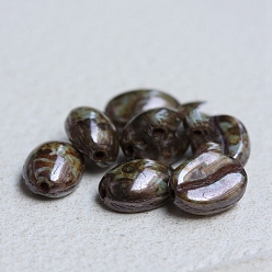 Dark Green 6Pcs Opauqe Czech Glass Beads, Coffee Bean, Dark Green, 11x8mm
