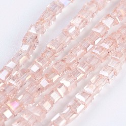 Pink Electroplate Glass Beads Strands, AB Color Plated, Faceted, Cube, Pink, 2~2.5x2~2.5x2~2.5mm, Hole: 0.5mm, about 195~200pcs/strand, 16.9~17.5 inch(43~44.5cm)