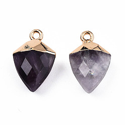 Amethyst Natural Amethyst Pendants, with Light Gold Plated Iron Findings, Faceted, Kite Charm, 18.5x11.5~12x6mm, Hole: 1.6mm