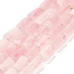 Rose Quartz Natural Rose Quartz Beads Strands, with Seed Beads, Faceted Column, 9~11x6~7.5x6~7.5mm, Hole: 1.2mm, about 30pcs/strand, 15.16~15.55 inch(38.5~39.5cm)