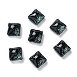 Черный Стеклянные кабошоны с гальванического покрытием, прозрачный, граненые, квадратный, чёрные, 6x6x3.5 мм