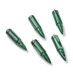 Malachite Synthetic Malachite Pointed Pendants, with 201 Stainless Steel Split Rings, Bullet, Stainless Steel Color, 42~46x10mm, Hole: 5mm