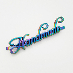 Rainbow Color Alloy Label Tags, for DIY Jeans, Bags, Shoes, Hat Accessories, Word Handmade, Rainbow Color, 12x50x2mm