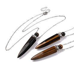 Тигровый глаз Ожерелья с подвесками в виде пули из натурального тигрового глаза, 304 & 201 ожерелья из нержавеющей стали с цепочкой для женщин, цвет нержавеющей стали, 18.70 дюйм (47.5 см)