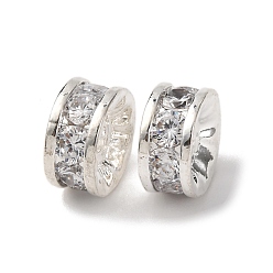 Серебро Латунные микро проложить кубического циркония бусы, круглые, стойки покрытие, долговечный, без свинца и без кадмия, серебряные, 10x5 мм, отверстие : 2.5 мм