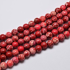Dark Red Natural Imperial Jasper Beads Strands, Round, Dyed, Dark Red, 10mm, Hole: 1mm, about 38pcs/strand, 15 inch