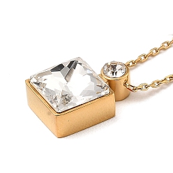 Clear Glass Square Pendant Necklace, Real 18K Gold Plated 304 Stainless Steel Necklace, Clear, 18.43 inch(46.8cm)