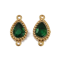 Зеленый Ионное покрытие (ip) 304 подвески-подвески из нержавеющей стали с кубическим цирконием в форме капли, реальный 18 k позолоченный, зелёные, 12.5x6.5x2.5 мм, отверстие : 0.8 мм