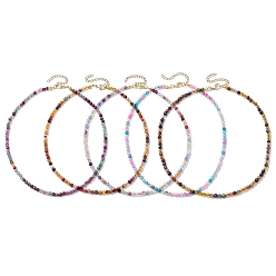 Mixed Color Faceted Round Natural Agate(Dyed & Heated) Beaded Necklaces for Women, Mixed Color, 15.94 inch(40.5cm)
