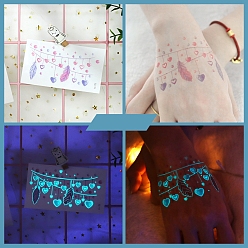 Heart Luminous Body Art Tattoos Stickers, Removable Temporary Tattoos Paper Stickers, Glow in the Dark, Heart, 10.5x6cm