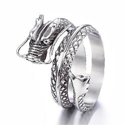 Antique Silver 316 Surgical Stainless Steel Wide Band Rings, Dragon, Antique Silver, 17~22mm
