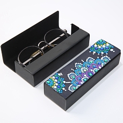 Flower DIY Diamond Glasses Case Kits, including PU Imitation Leather Case, Resin Rhinestones, Diamond Sticky Pen, Tray Plate & Glue Clay, Flower, 160x54x36mm